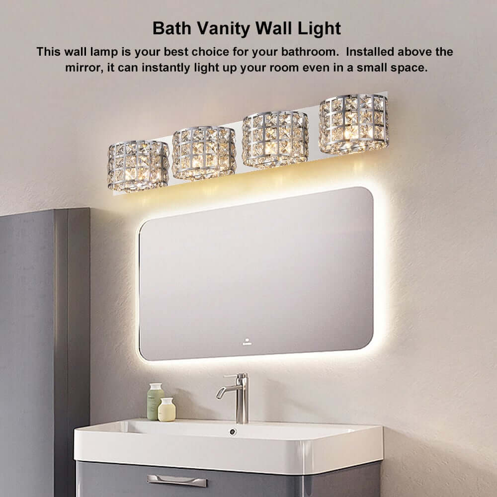 Modern Chrome Crystal 3-Light Flush Mount Bathroom Vanity Light