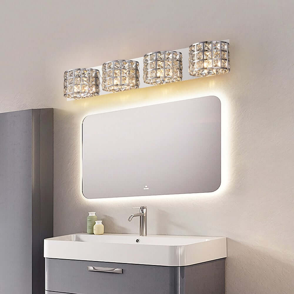 Modern Chrome Crystal 3-Light Flush Mount Bathroom Vanity Light