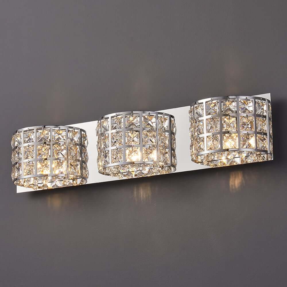 Modern Chrome Crystal 3-Light Flush Mount Bathroom Vanity Light
