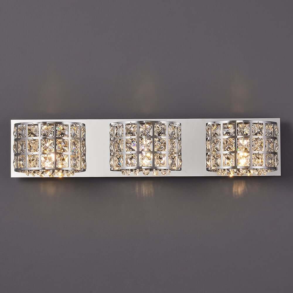 Modern Chrome Crystal 3-Light Flush Mount Bathroom Vanity Light
