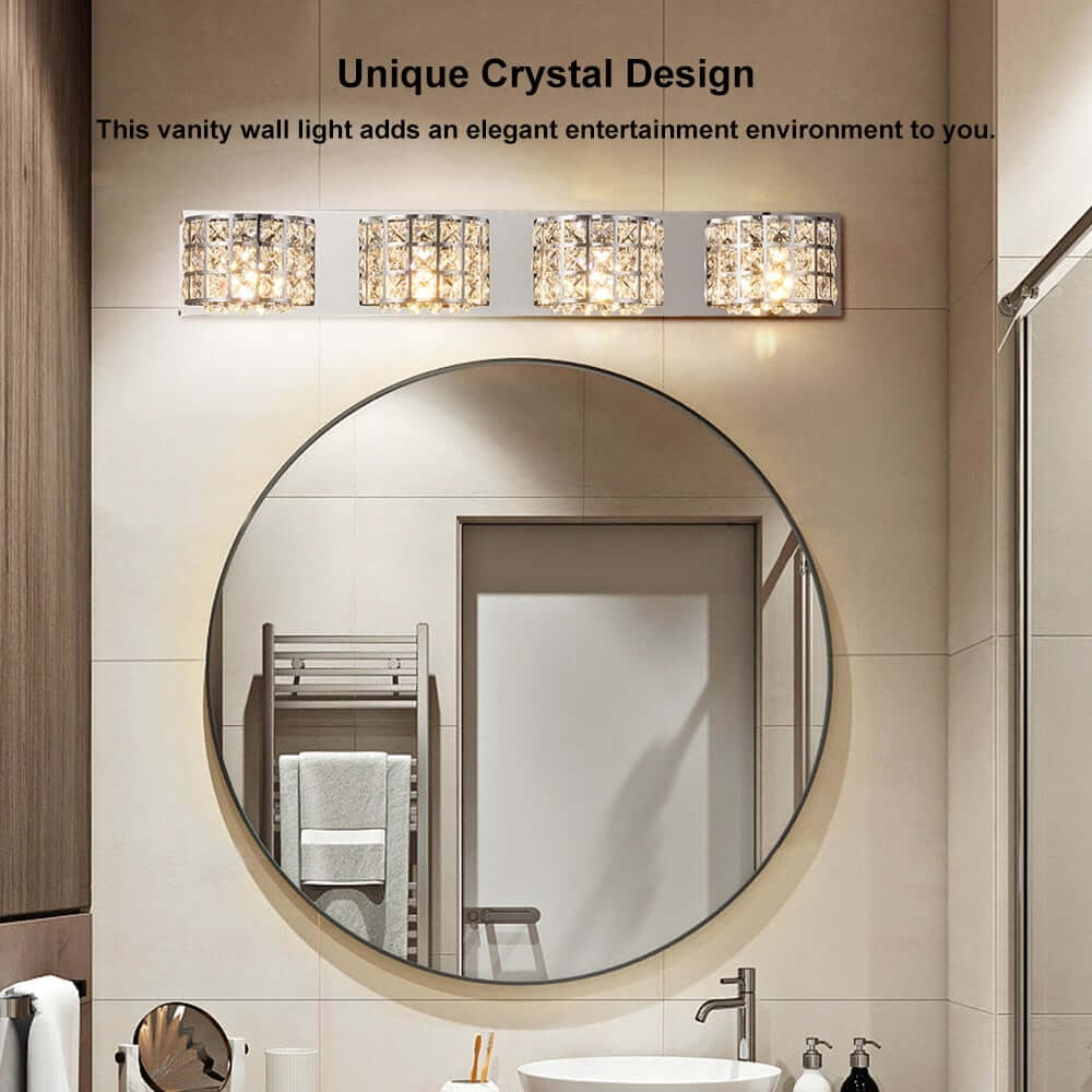 Modern Chrome Crystal 3-Light Flush Mount Bathroom Vanity Light