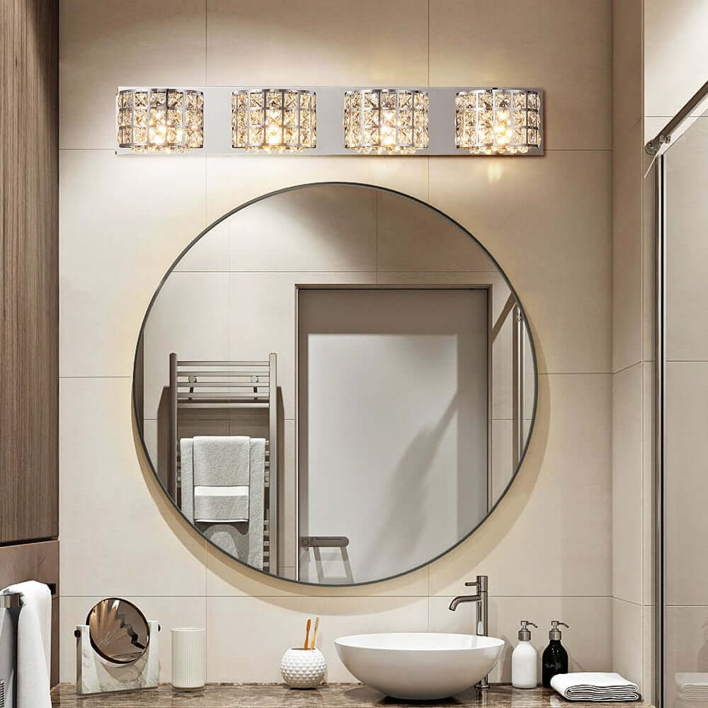 Modern Chrome Crystal 3-Light Flush Mount Bathroom Vanity Light