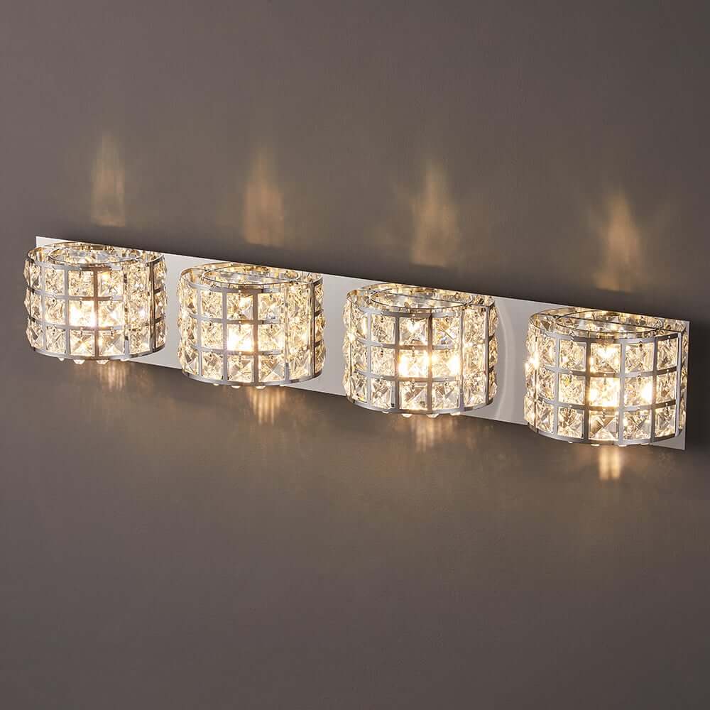 Modern Chrome Crystal 3-Light Flush Mount Bathroom Vanity Light