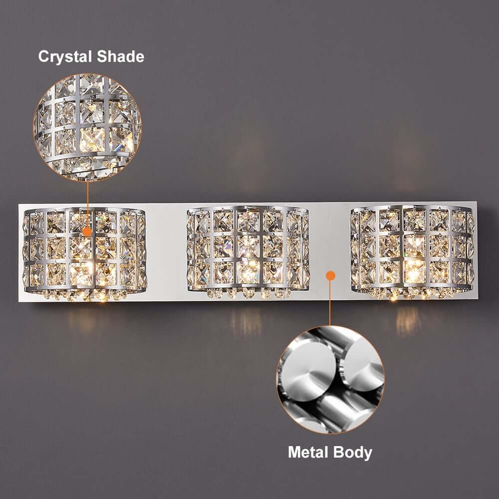 Modern Chrome Crystal 3-Light Flush Mount Bathroom Vanity Light