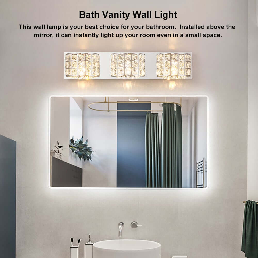 Modern Chrome Crystal 3-Light Flush Mount Bathroom Vanity Light