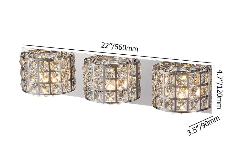 Modern Chrome Crystal 3-Light Flush Mount Bathroom Vanity Light Dimensions
