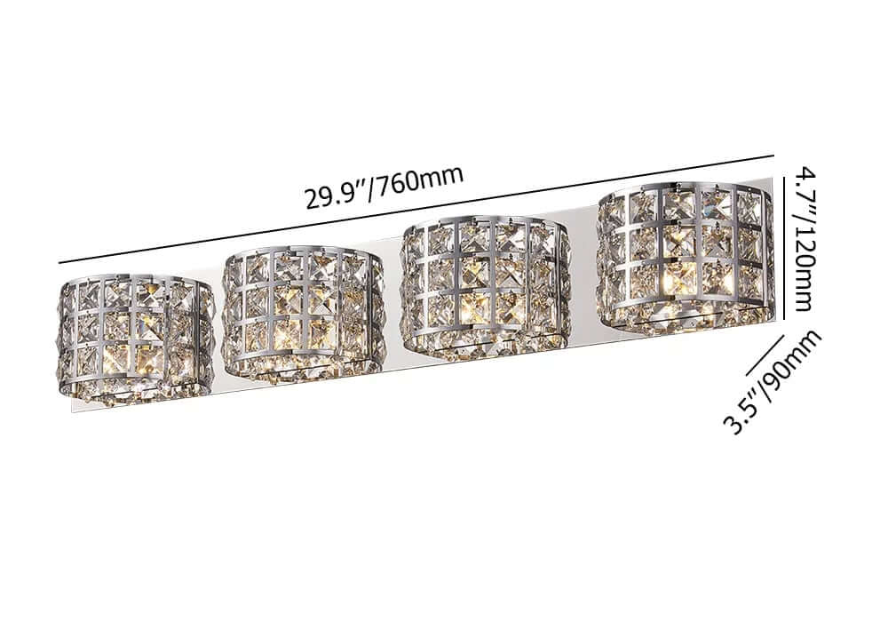 Modern Chrome Crystal 3-Light Flush Mount Bathroom Vanity Light Dimensions