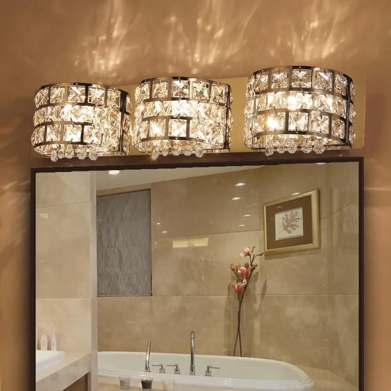 Modern Chrome Crystal 3-Light Flush Mount Bathroom Vanity Light Main Product Image Image principale du produit