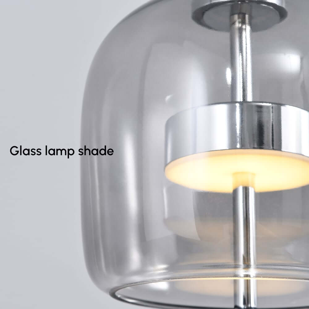 Modern Chrome LED Table Lamp with Smoky Gray Glass Shade
