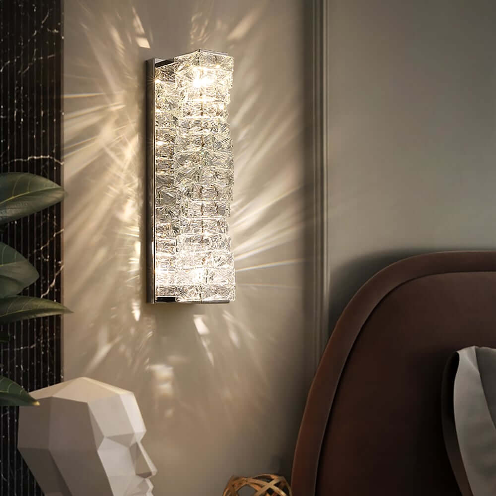Modern Clear Crystal Flush Mount Wall Light with Stainless Steel Finish