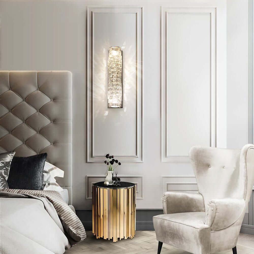 Modern Clear Crystal Flush Mount Wall Light with Stainless Steel Finish