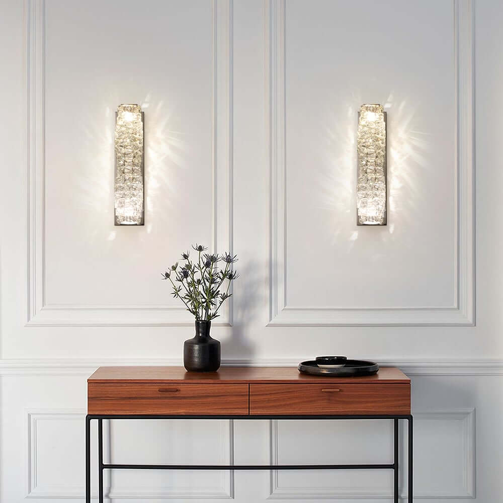 Modern Clear Crystal Flush Mount Wall Light with Stainless Steel Finish