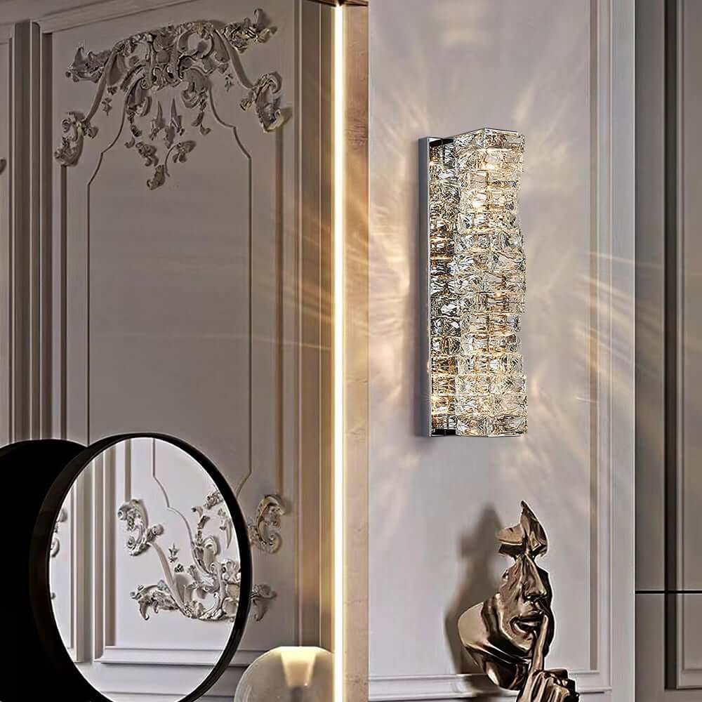 Modern Clear Crystal Flush Mount Wall Light with Stainless Steel Finish