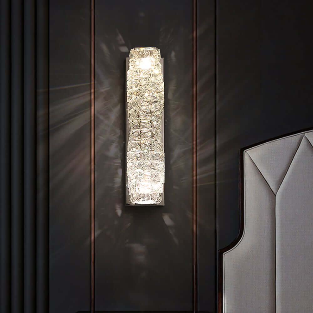 Modern Clear Crystal Flush Mount Wall Light with Stainless Steel Finish