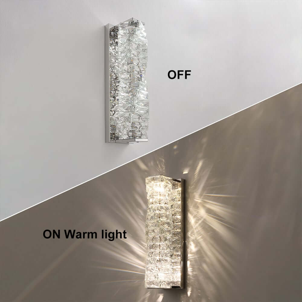 Modern Clear Crystal Flush Mount Wall Light with Stainless Steel Finish