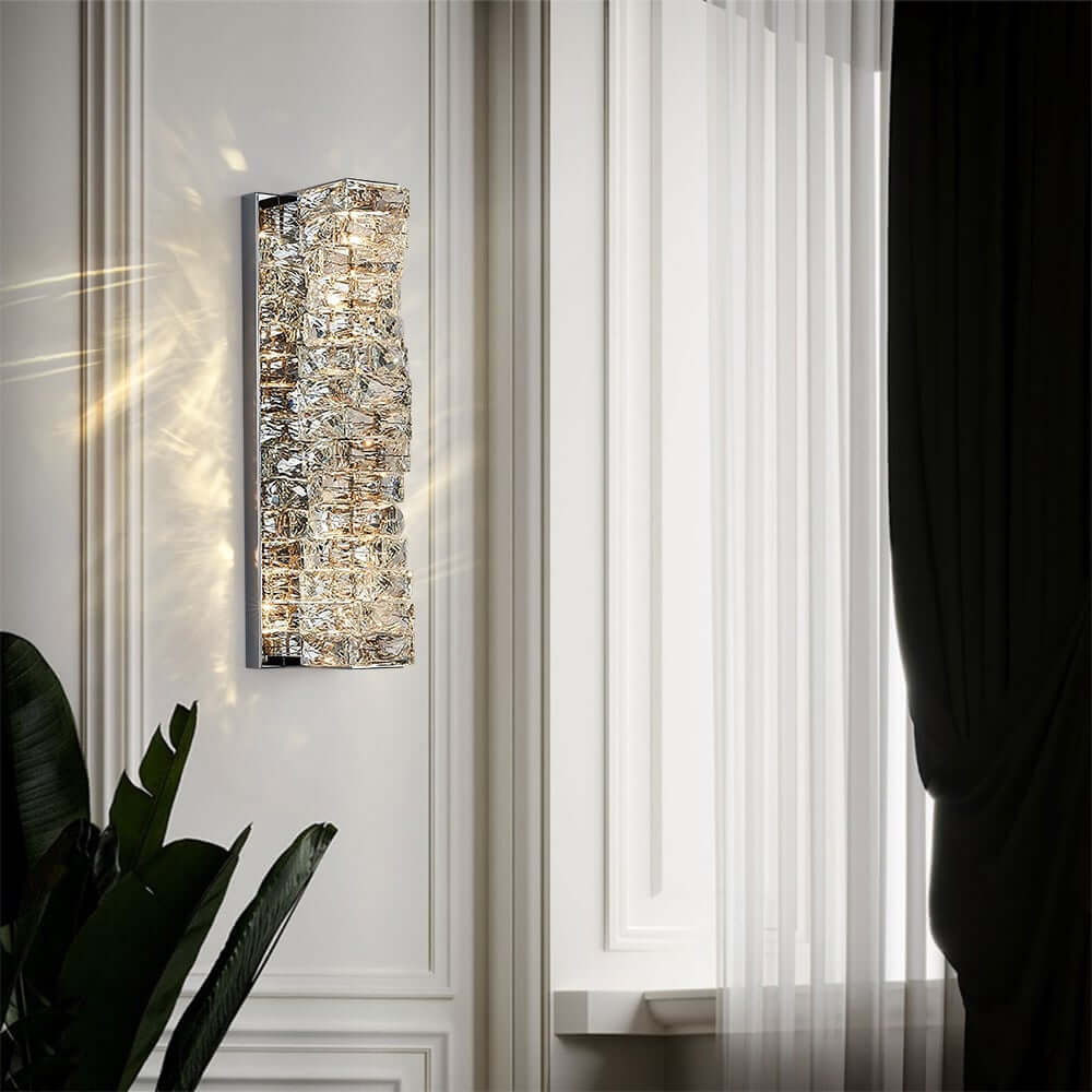 Modern Clear Crystal Flush Mount Wall Light with Stainless Steel Finish