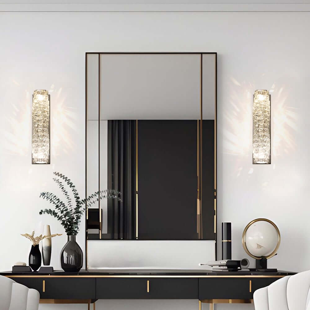 Modern Clear Crystal Flush Mount Wall Light with Stainless Steel Finish