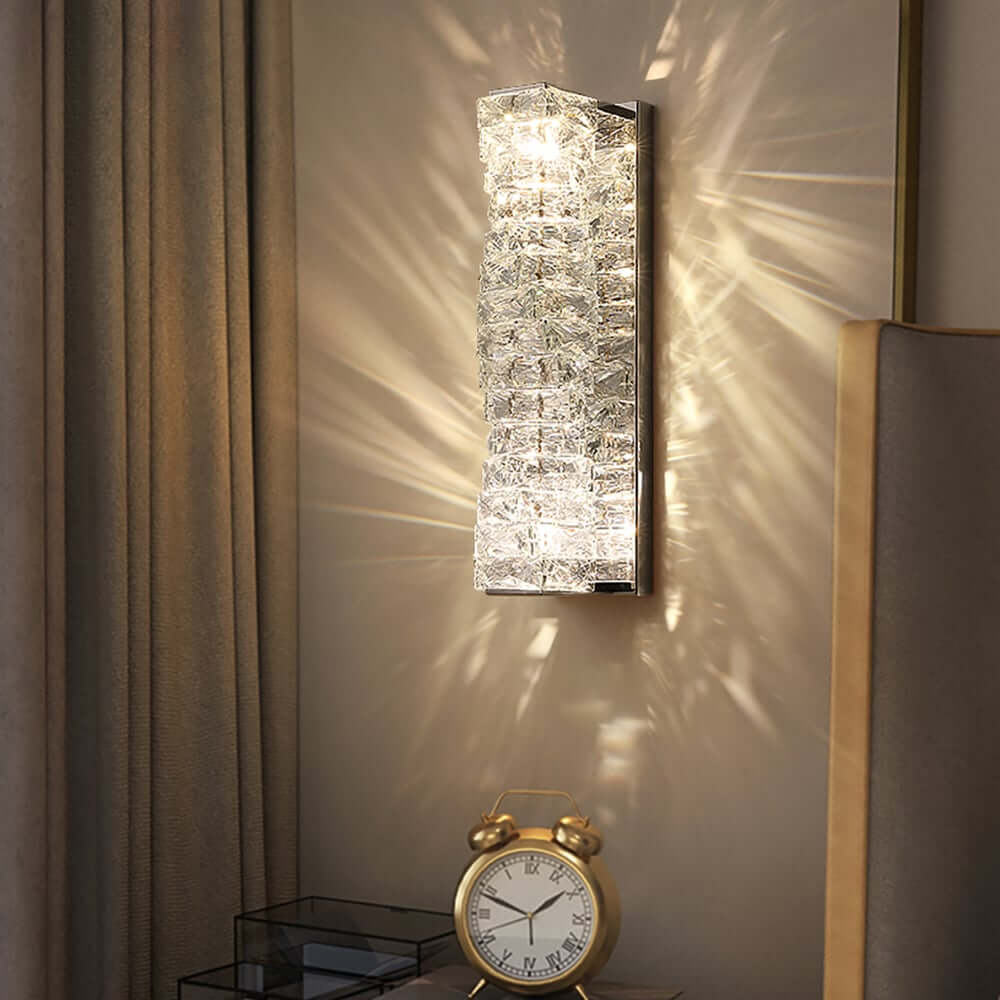 Modern Clear Crystal Flush Mount Wall Light with Stainless Steel Finish