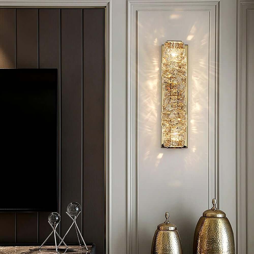 Modern Clear Crystal Flush Mount Wall Light with Stainless Steel Finish