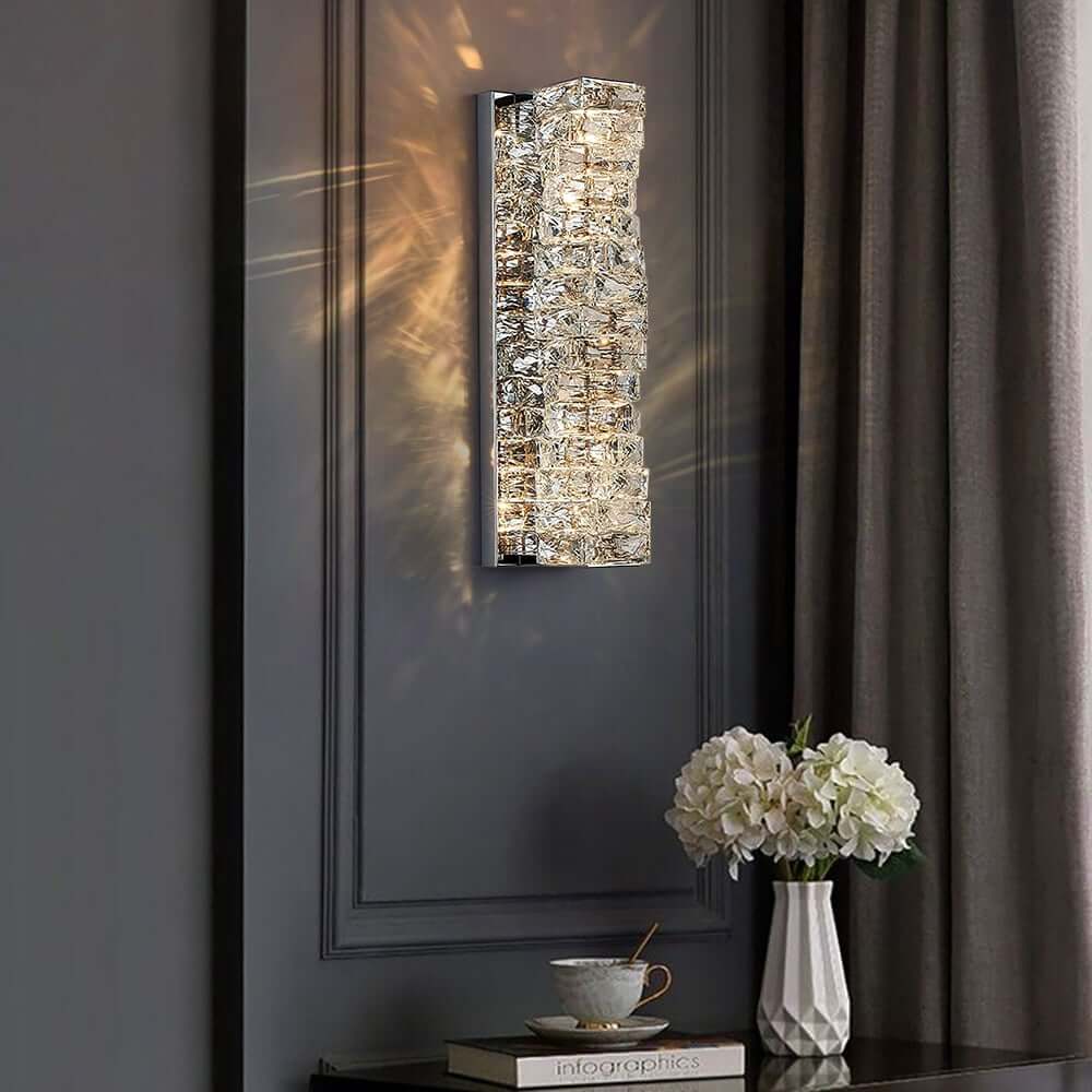 Modern Clear Crystal Flush Mount Wall Light with Stainless Steel Finish