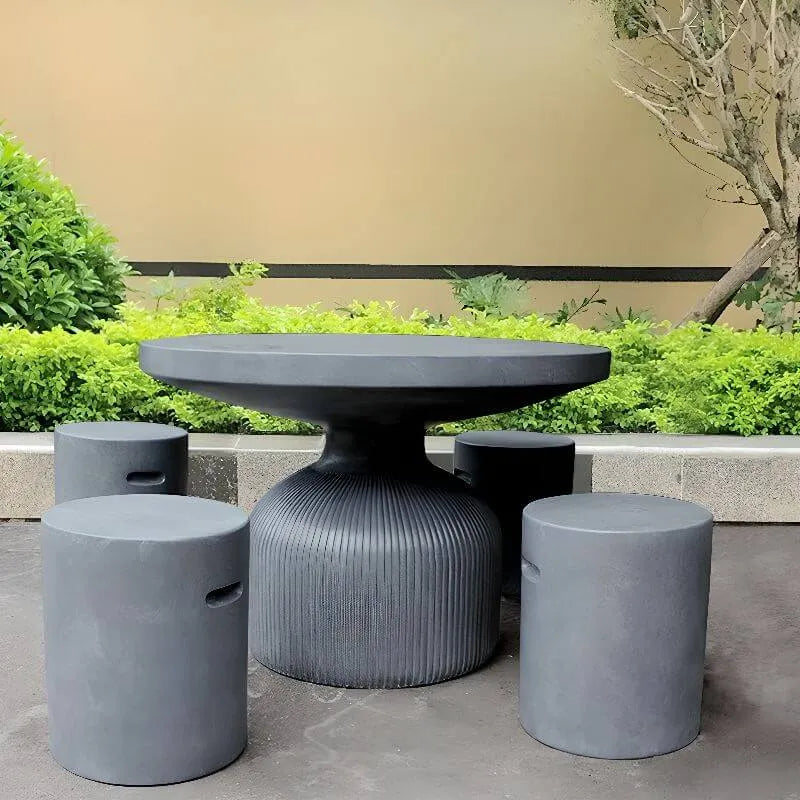 Modern Concrete Round Outdoor Coffee Table – Waterproof & Non-Extendable