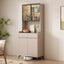 Modern Cream Gray Wood Sideboard/Credenza with Open Storage and Lighting