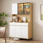 Modern Cream Gray Wood Sideboard/Credenza with Open Storage and Lighting