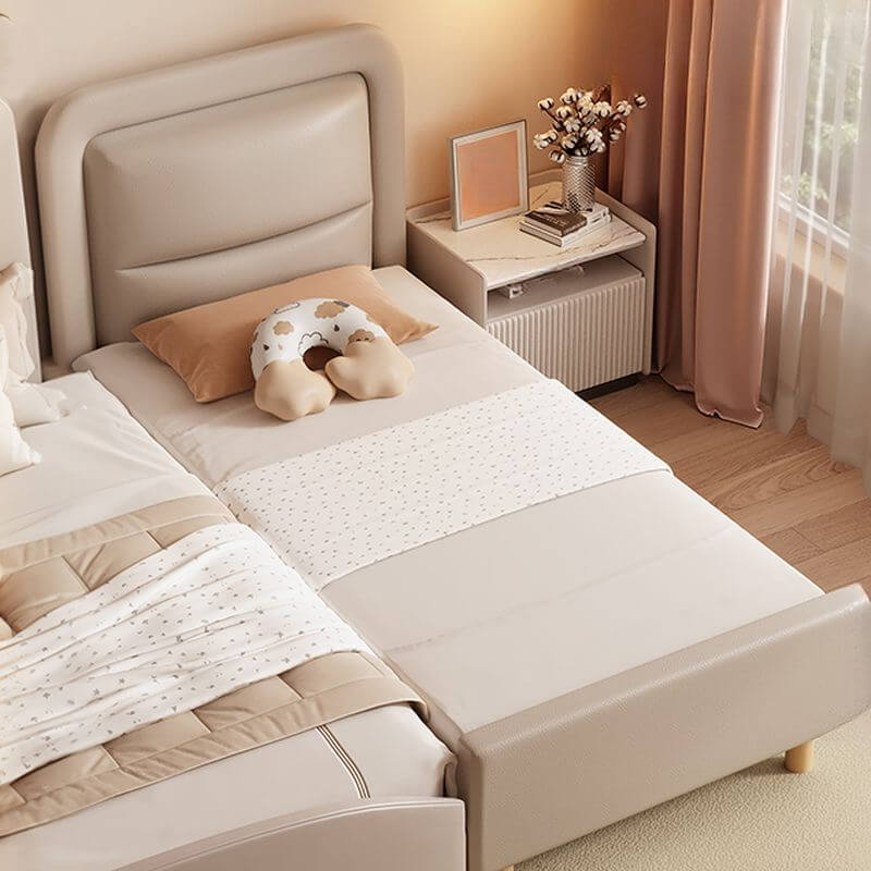 Modern Cream White Upholstered Kids Bed with Headboard