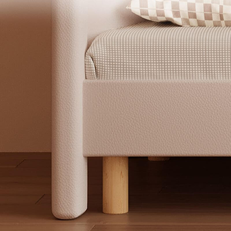 Modern Cream White Upholstered Kids Bed with Headboard