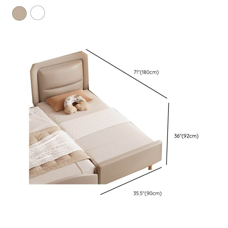 Modern Cream White Upholstered Kids Bed with Headboard Dimensions