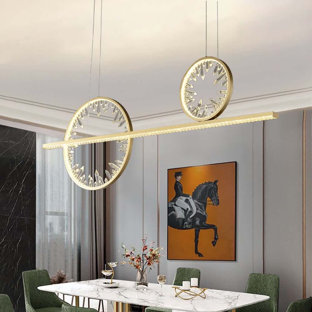 Modern Crystal Linear Pendant Light with Adjustable Height and Gold Finish