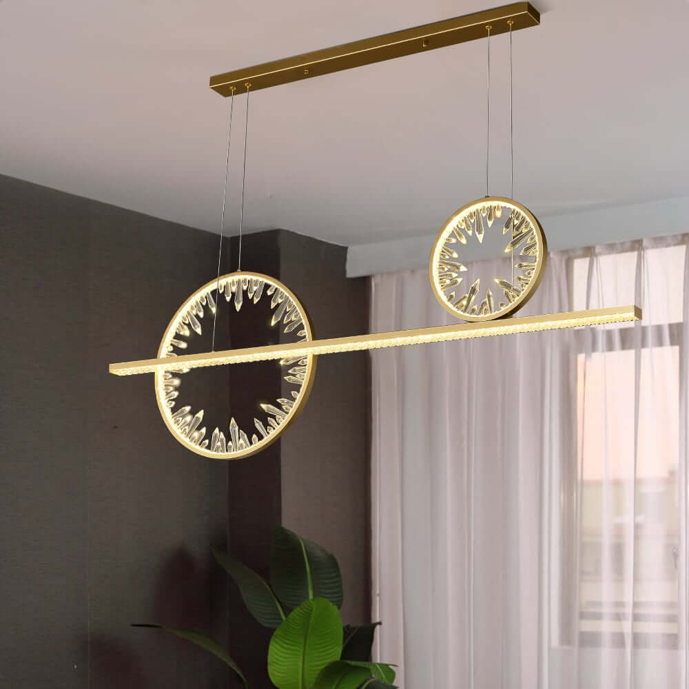 Modern Crystal Linear Pendant Light with Adjustable Height and Gold Finish