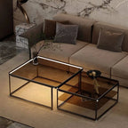 Modern Double-Layer Nesting Coffee Tables with Glass Top and Metal Frame