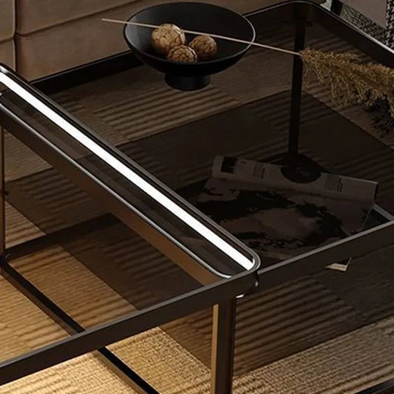 Modern Double-Layer Nesting Coffee Tables with Glass Top and Metal Frame