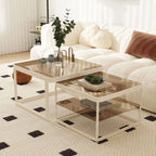 Modern Double-Layer Nesting Coffee Tables with Glass Top and Metal Frame Main Product Image