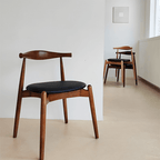Modern Elbow Dining Chair Set, Ash Wood & Leather, 2 Pack Main Product Image