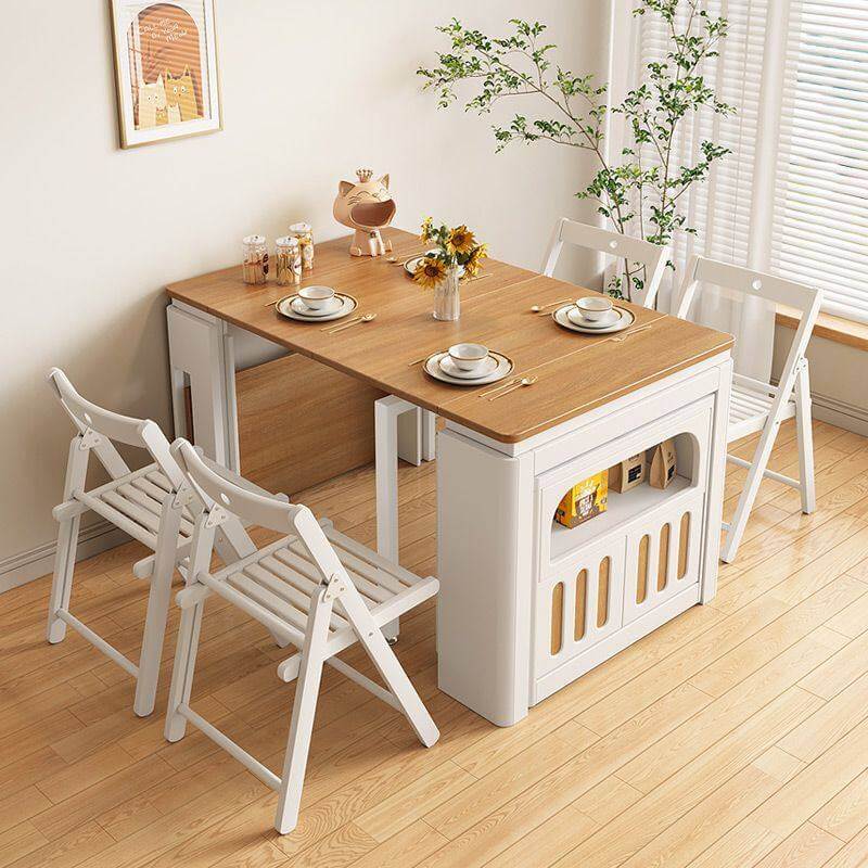 Modern Extendable Dining Table with Storage Cabinet