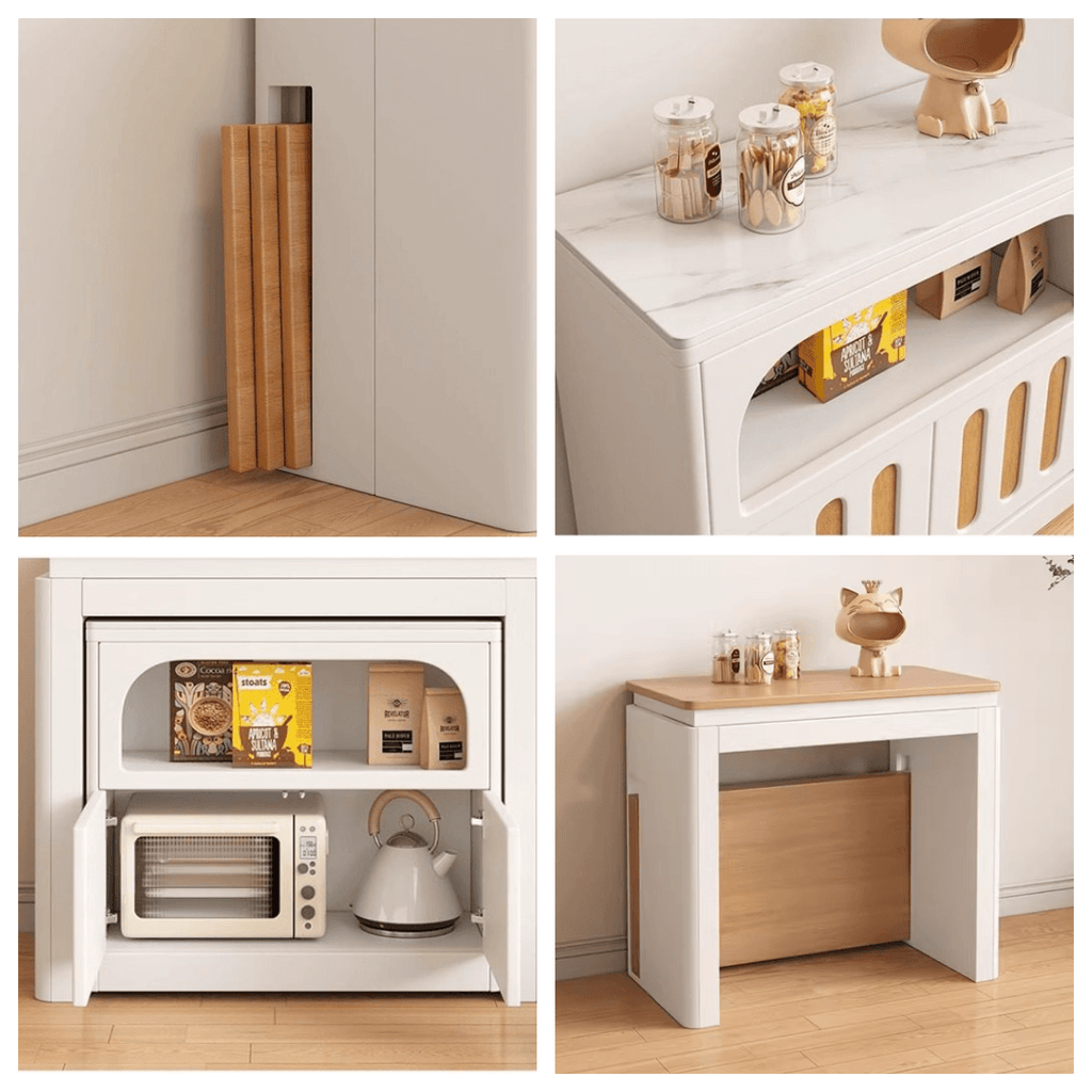 Modern Extendable Dining Table with Storage Cabinet