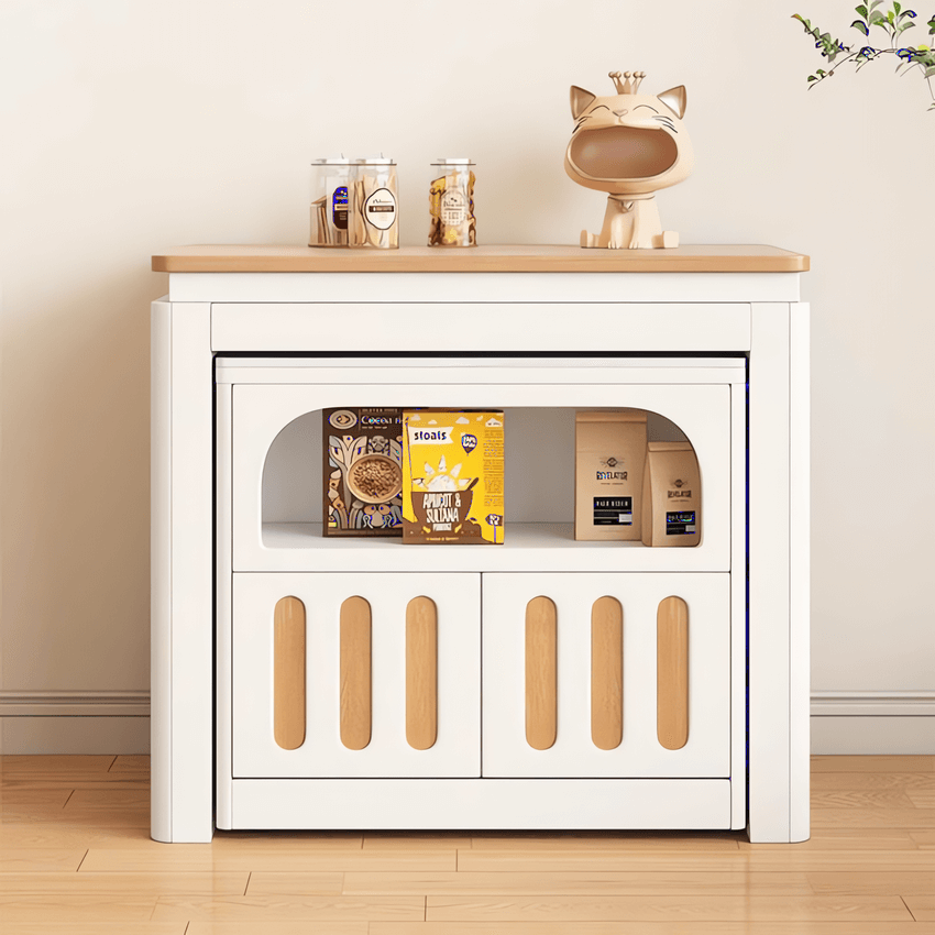 Modern Extendable Dining Table with Storage Cabinet