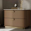 Modern Faux Leather Drawer Storage Nightstand with Stone Top