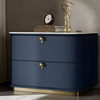 Modern Faux Leather Drawer Storage Nightstand with Stone Top