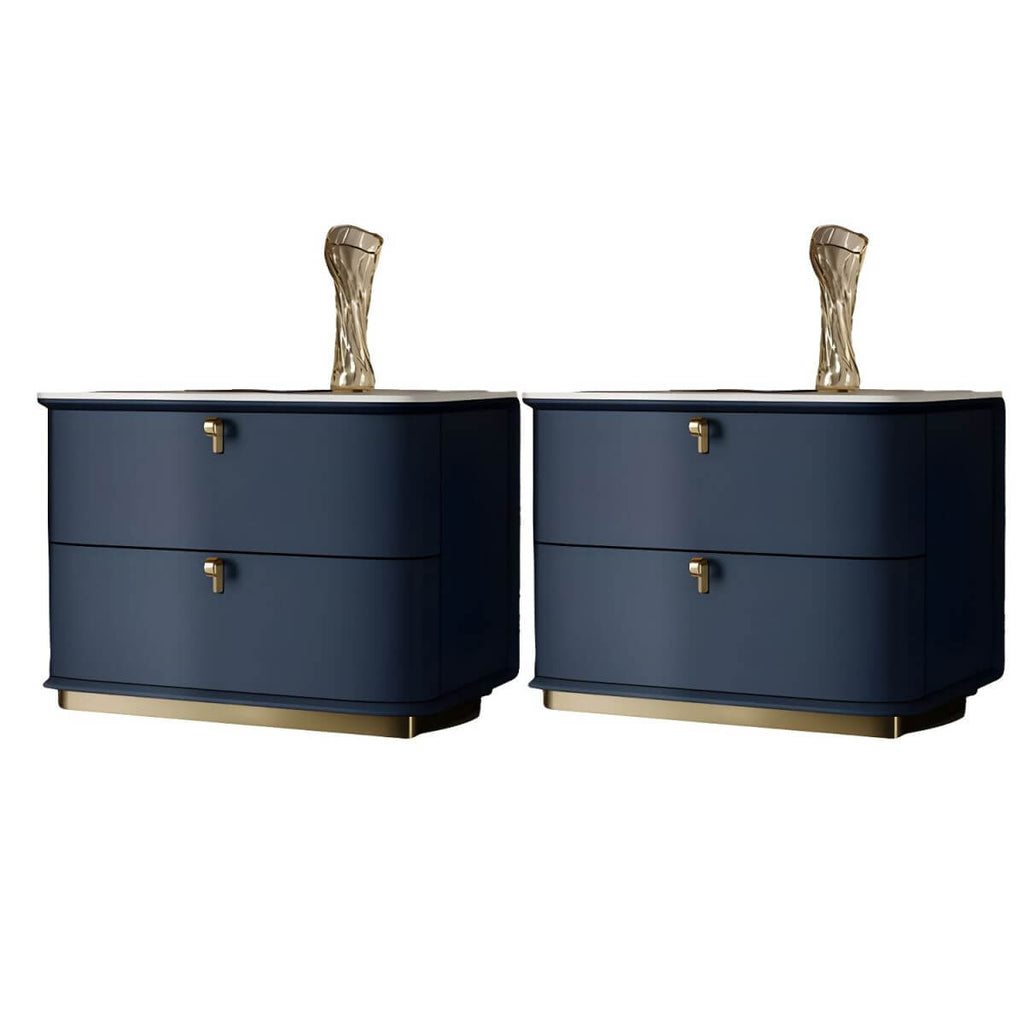 Modern Faux Leather Drawer Storage Nightstand with Stone Top