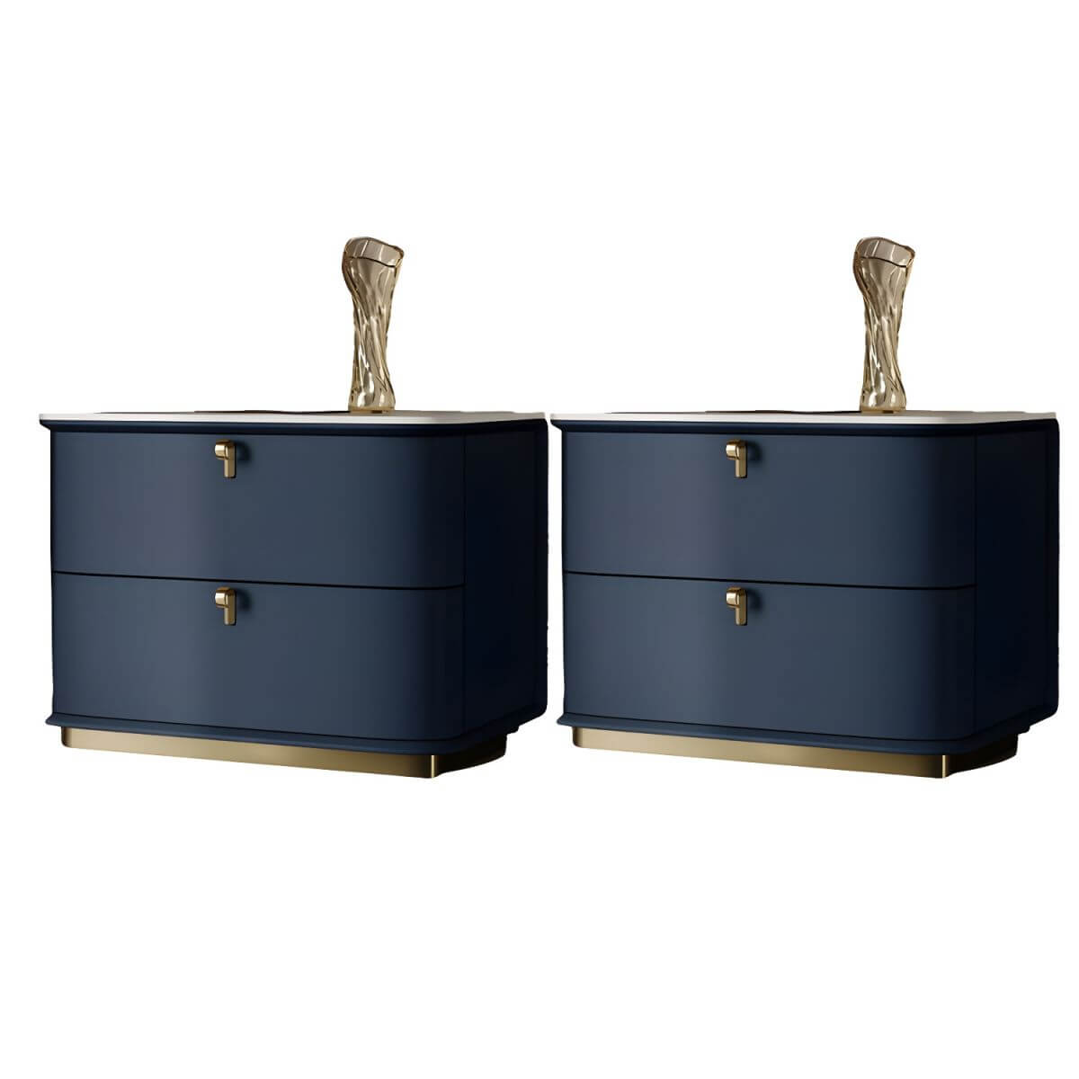Modern Faux Leather Drawer Storage Nightstand with Stone Top