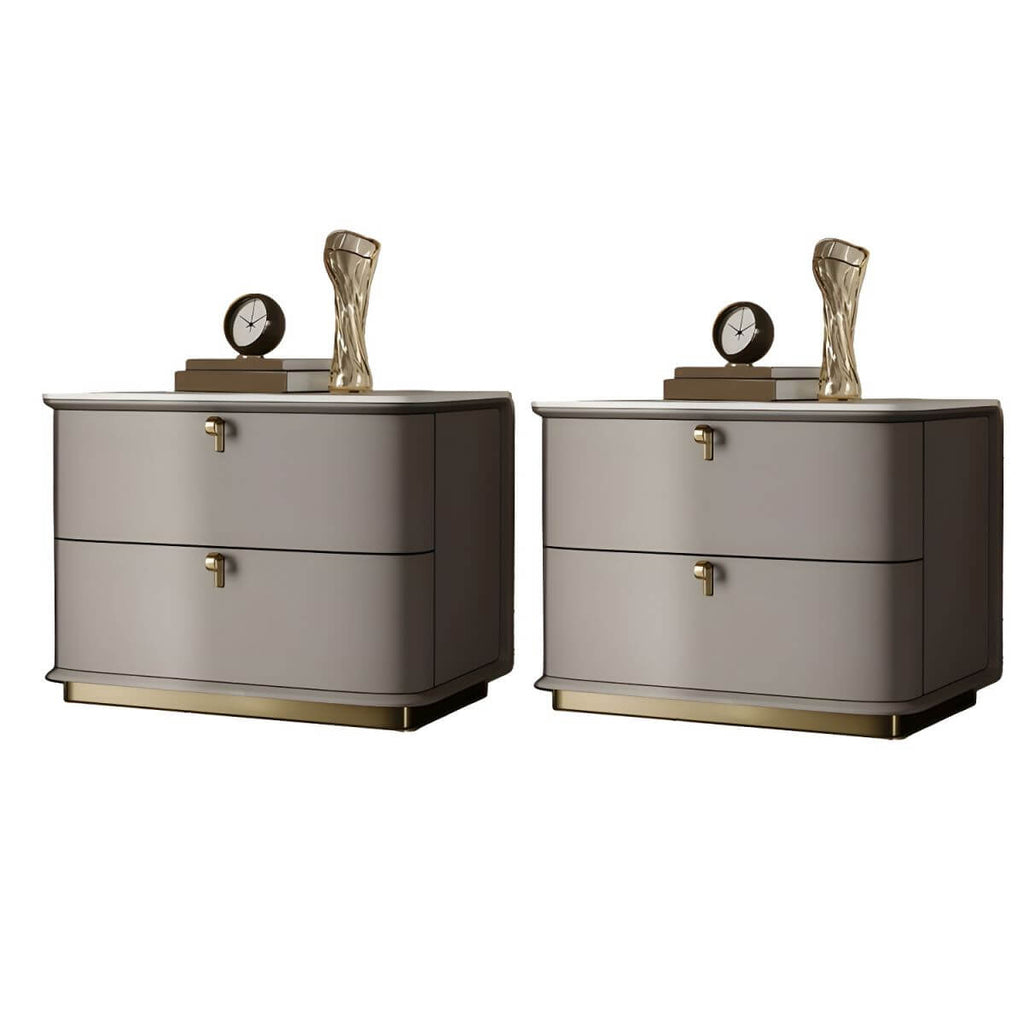 Modern Faux Leather Drawer Storage Nightstand with Stone Top