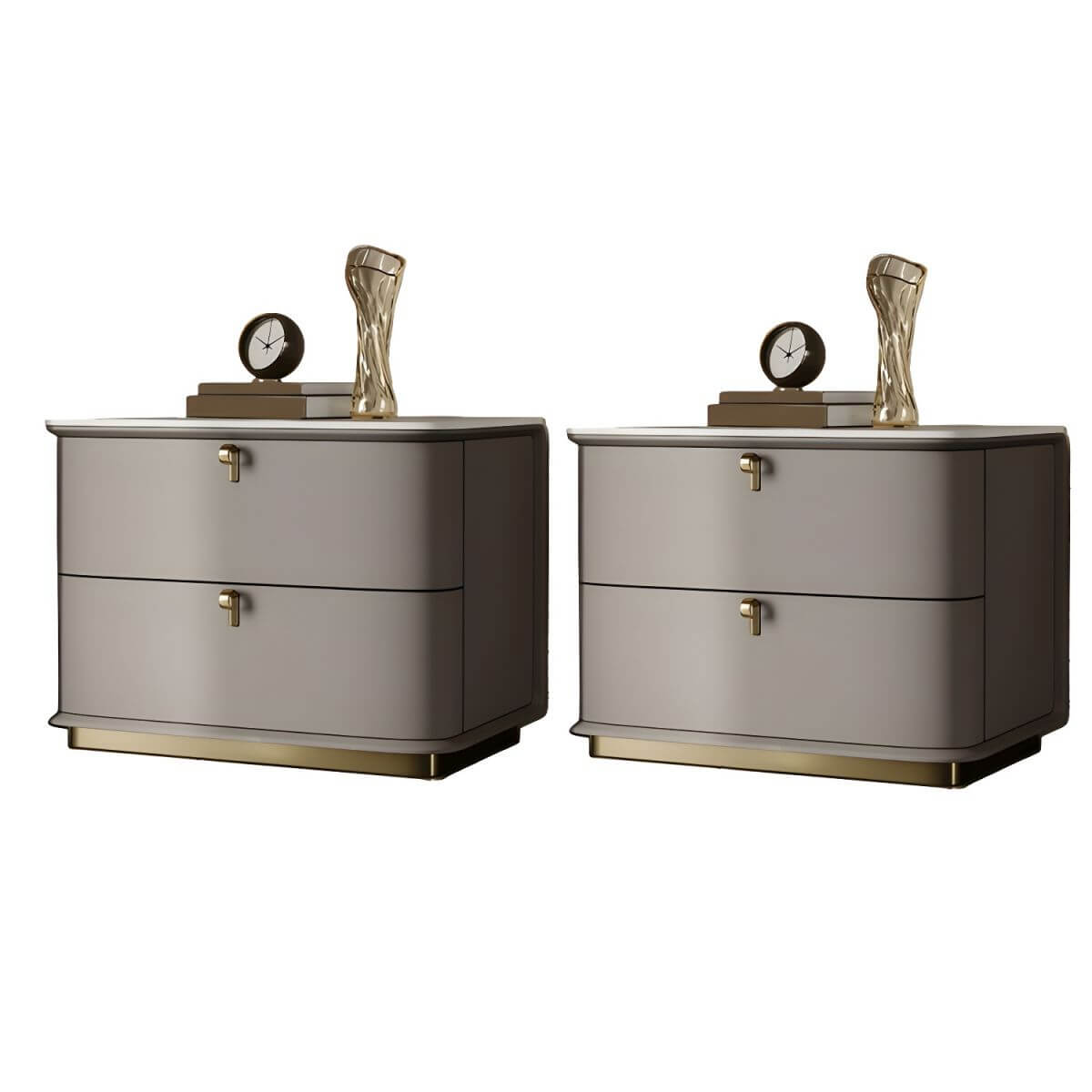 Modern Faux Leather Drawer Storage Nightstand with Stone Top