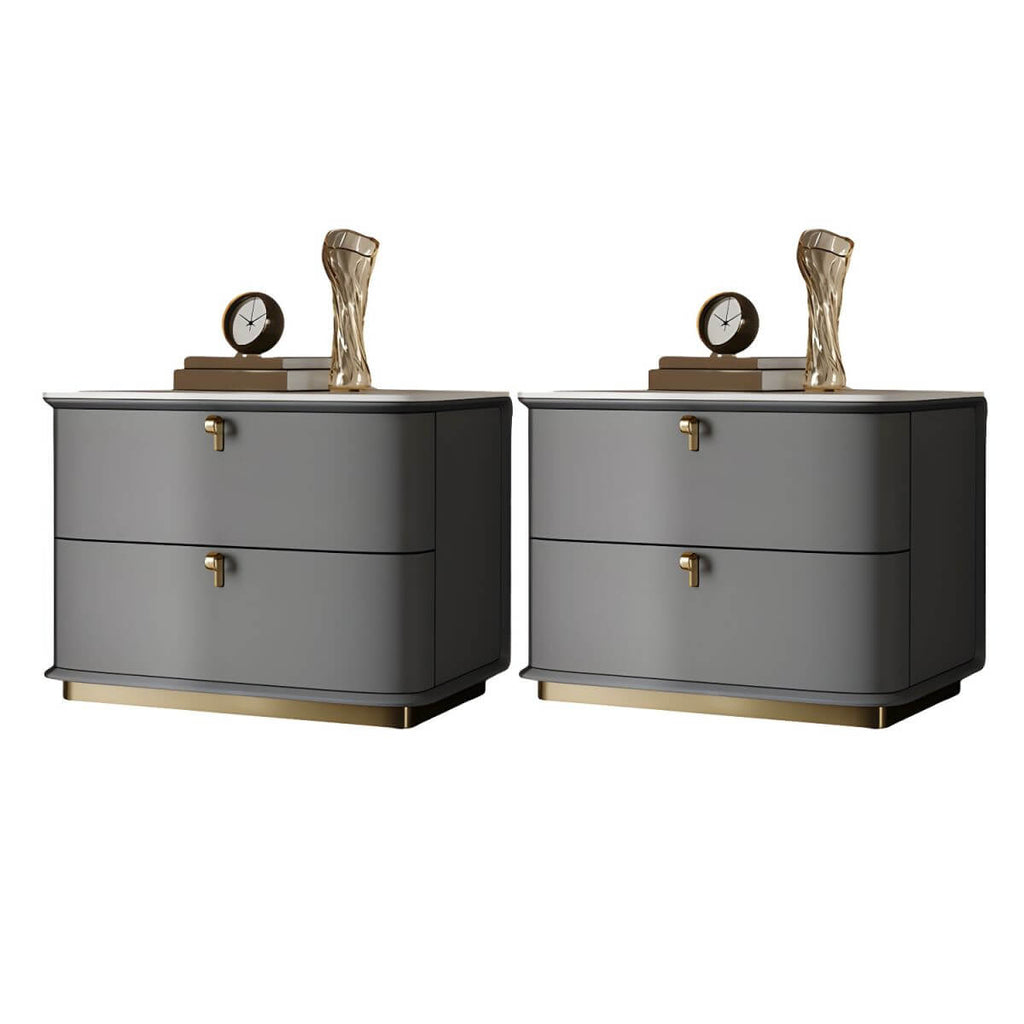 Modern Faux Leather Drawer Storage Nightstand with Stone Top