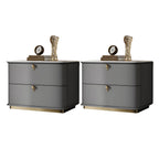 Modern Faux Leather Drawer Storage Nightstand with Stone Top