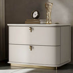 Modern Faux Leather Drawer Storage Nightstand with Stone Top