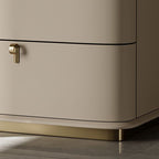 Modern Faux Leather Drawer Storage Nightstand with Stone Top