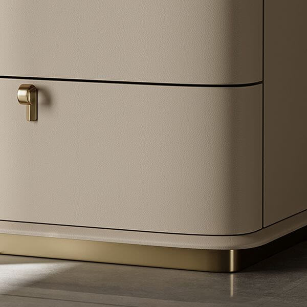 Modern Faux Leather Drawer Storage Nightstand with Stone Top